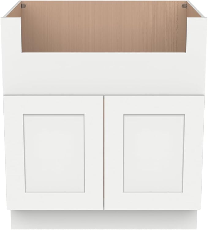 CozyHommie 33" RTA Shaker Solid Wood White Farmhouse Sink Base Cabinet WITT 2 Doors - Large Capacity Under Sink Storage with Soft-Close Doors for Kitchen, Bathroom, Laundry Room (Origami White)
