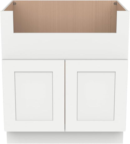 CozyHommie 33" RTA Shaker Solid Wood White Farmhouse Sink Base Cabinet WITT 2 Doors - Large Capacity Under Sink Storage with Soft-Close Doors for Kitchen, Bathroom, Laundry Room (Origami White)