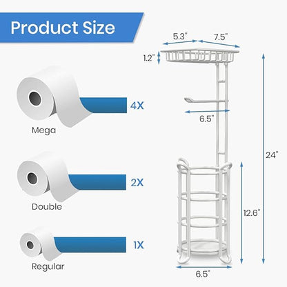 [Upgrade] Toilet Paper Holder Stand Nautical Bathroom Tissue Holders Free Standing with Top Shelf Storage Mega Rolls/Phone/Wipe-Ivory White