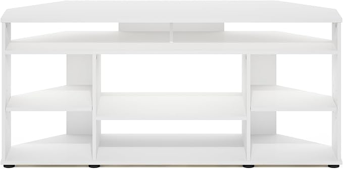 Furinno BESI TV Stand, No Tools Assembly Industrial Style Entertainment Center, TV Console for TV up to 46 Inch, for Living Room, Bedroom, White