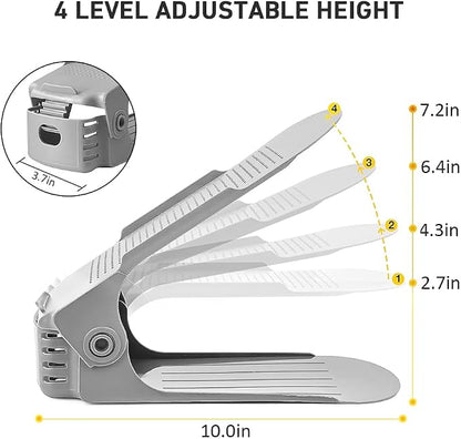 NVGSN Shoe Slots Organizer 20 Pack - Shoe Stackers for a Pair of Shoes, Shoe Storage Shoe Space Savers 50%, 4 Levels Adjustable Thickening expandable Shoe Rack Holders Shoe Organizer for Closet, Grey