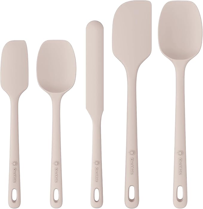 ChefAide 5 Pieces Silicone Spatula Set, Food Grade Rubber Spatula, Upgrade Strong Handle with Ergonomic Grip, Heat Resistant Up to 600°F for Nonstick Cookware, Cooking