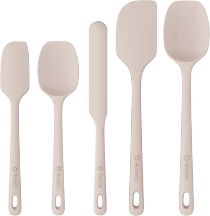 ChefAide 5 Pieces Silicone Spatula Set, Food Grade Rubber Spatula, Upgrade Strong Handle with Ergonomic Grip, Heat Resistant Up to 600°F for Nonstick Cookware, Cooking