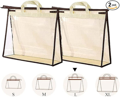 fazhongfa 2PCS Dust Bags for Handbags Clear Purse Storage Organizer Non-Woven Hanging Bag Closet with Zipper and Handle (Large, Cream Color)