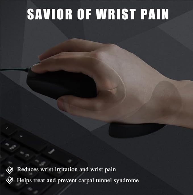JIKIOU Right-Handed Truly Ergonomic Wrist Rest for Mouse 2 Pack, Carpal Tunnel Support, Pain Relief, Anti-Fatigue, Easy Glide, Office Computer Laptop Gaming Black