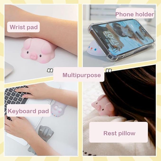 Cityhermit Cute Wrist Rest Support for Mouse Computer Arm Rest for Desk Ergonomic Kawaii Office Supplies Slow Rising PU Mouse Pad (Pink Pig-2pcs)