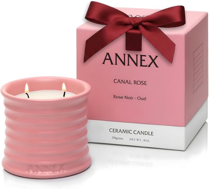 Annex Rose & Oud Luxury Scented Candle - Handmade Ceramic Jar - 50hr Clean Burn, Non-Toxic Soy Wax - Aesthetic Home Decor Winter Gift for Women & Men - Luxury Floral Notes