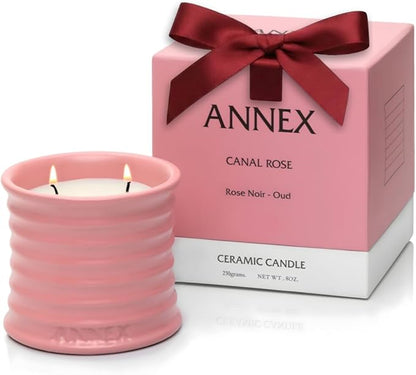Annex Rose & Oud Luxury Scented Candle - Handmade Ceramic Jar - 50hr Clean Burn, Non-Toxic Soy Wax - Aesthetic Home Decor Winter Gift for Women & Men - Luxury Floral Notes