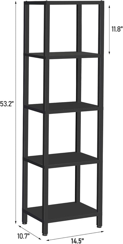 TUTOTAK Bookshelf, 5-Tier Tall Book Shelf, Narrow Bookcase for Small Space, DIY Stackable Bookshelf, for Living Room, Office, Study, Entryway, Industrial, Black BS01BK005