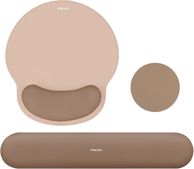 MOSISO Wrist Rest Support for Mouse Pad&Keyboard Set, Circle Curved Ergonomic Mousepad&Coaster Non-Slip Base Home/Office Pain Relief&Easy Typing Pad with Soft Cloth&Silicone Lining, Mocha