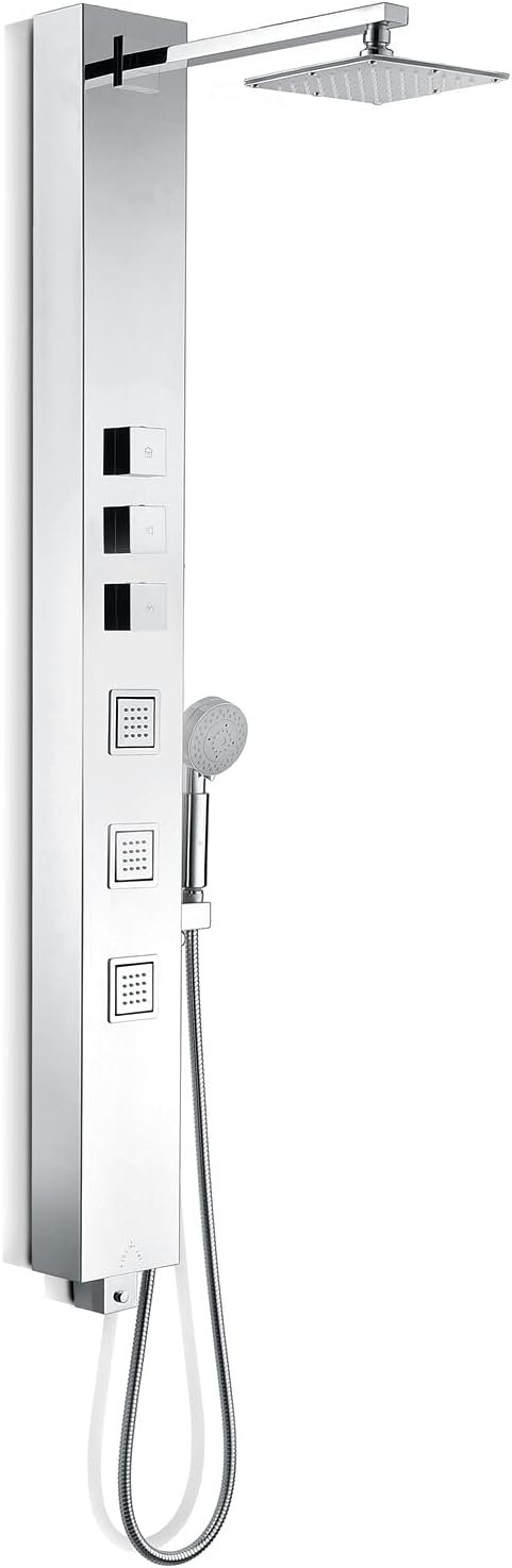 ANZZI Shower Head Panel 53", Tower System, Polished Chrome Stainless Steel Metal 3 Turbo Jetted & Multi Functional, High Pressure Jet + Rainfall + Handheld Wand Combo, Wall Mount (SP-AZ015)