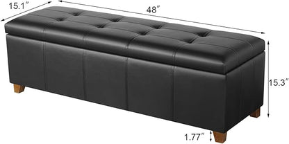 Homebeez 48" Faux Leather Storage Ottoman,End of Bed Bench,Upholstered Ottoman Bench with Storage for Living Room,Bedroom,Entryway