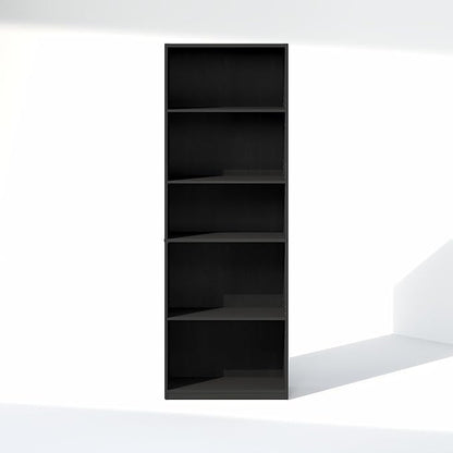 Furinno GEHRY DVD Shelf, 5-Tier CD Rack, Media Shelf with Adjustable Shelves, DVD Storage Cabinets for CD Blueray Game Disc, Easy Assembly, for Living Room, Home Office, Blackwood