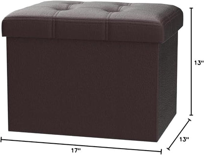 Bsketa Storage Ottoman, Folding Foot Stool with Thicker Foam Padded Seat Small Leather Storage Ottoman Bench Foot Rest for Living Room Foldable Coffee Table 17x13x13in,Brown