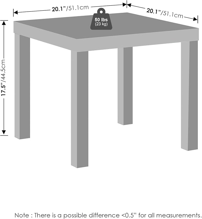 Furinno Classic Coffee Table, Square Modern Center Table with Triple Thick Tabletop, Simple Side Table with 4 Legs, for Living Room, Bedroom, Home Office, Black