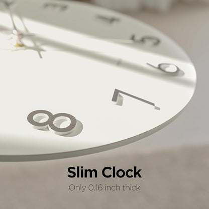 mooas 3D Numbers Modern Wall Clock, 12" Silent Non-Ticking Sweep Movement Decorative Battery Operated Analog Wall Clock for Home Décor Living Room Kitchen Bedroom Office School Hotel (Cream)