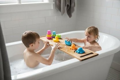 Zeek Bathtub Caddy Tray Solid Natural Wood Bath Board Charcuterie Serving Platter Housewarming Gift