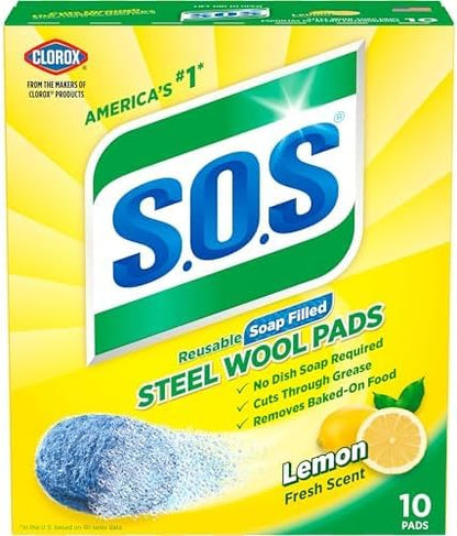 S.O.S Steel Wool Soap Pads | Lemon Fresh | 10 Count, Pack of 6
