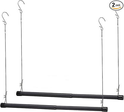 INFLATION 2 Pack Hanging Closet Rod 15-40 Inch Adjustable Width for Stylish Clothes Rack and Hangers, Versatile Black Tension Rod 35 Inch Height Perfect Clothing Organizer for Women, Men, Kids