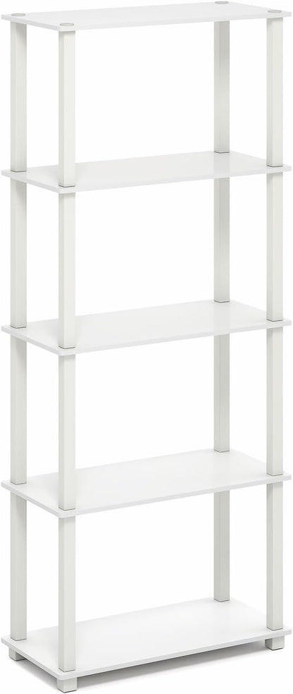 Furinno Turn-S-Tube Book Shelf, 5-Tier Toolless Storage Shelves with Square Tubes, Shelving Unit for Organization and Storage for Living Room, Home Office, White