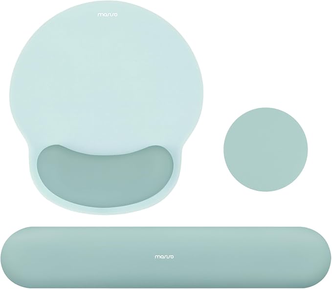 MOSISO Wrist Rest Support for Mouse Pad&Keyboard Set, Circle Curved Ergonomic Mousepad&Coaster Non-Slip Base Home/Office Pain Relief&Easy Typing Pad with Soft Cloth&Silicone Lining, Aquamarine