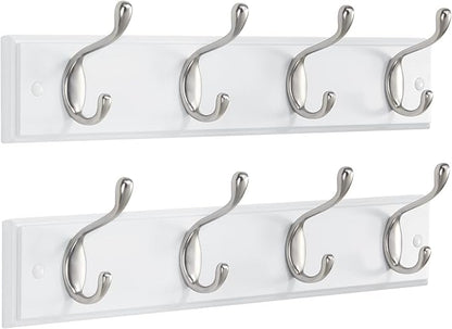 AMADA HOMEFURNISHING Coat Rack Wall Mount 2 Pack, Coat Hooks Wall Hooks Coat Hangers for Wall, Hat Racks Hooks for Hanging Coats Wall Mounted, 15.7" L x 2.8" W x 0.6" H, White
