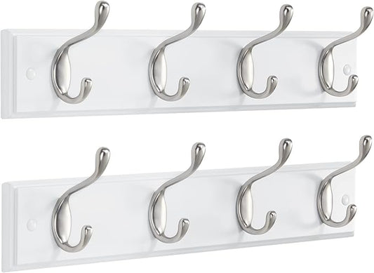 AMADA HOMEFURNISHING Coat Rack Wall Mount 2 Pack, Coat Hooks Wall Hooks Coat Hangers for Wall, Hat Racks Hooks for Hanging Coats Wall Mounted, 15.7" L x 2.8" W x 0.6" H, White