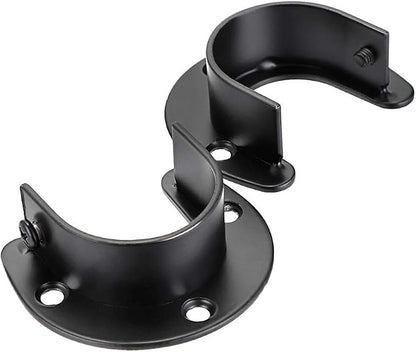 OwnMy 4 Packs Closet Rod End Supports Brackets 1-1/2" Diameter, U Shaped Stainless Steel Closet Pole Sockets Flange Rod Holder for Closet Wardrobe Shower Curtain (Black)