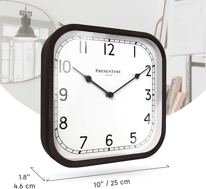 Presentime & Co 10" Anton Vintage Square Clock, Silent No Ticking, Wall & Mantel 2 in 1, Desk and Shelf Clock, Tabletop Décor, Oil Rubbed Bronze Color.