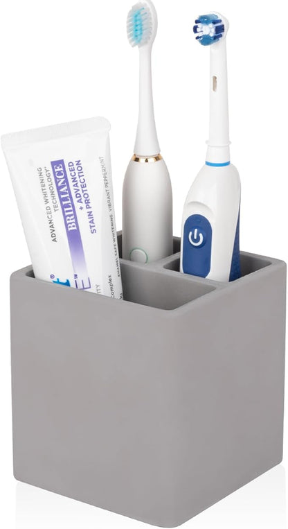 Diatomite Toothbrush Holders for Bathrooms, Electric Toothbrush and Toothpaste Holder 3 Slots Tooth Brush Organizer for Bathroom Countertop, Shower, Vanity - Dark Gray