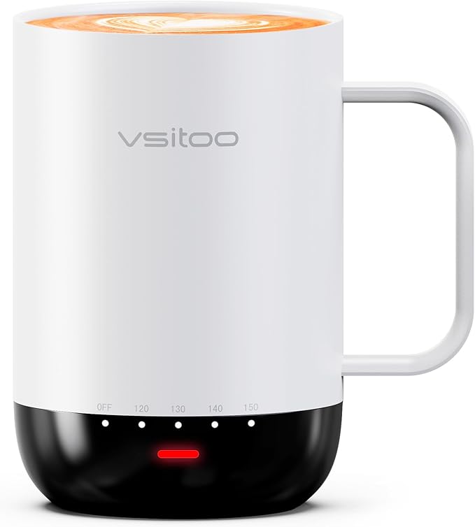 Vsitoo S3 Pro 14oz Smart Self Heating Coffee Mug,Heated Coffee Mug with Auto-Sensing AI Heats Drinks to 120-150°F Hands-Free.Perfect for Home/Office,Ideal Gift fo Men/Women，White