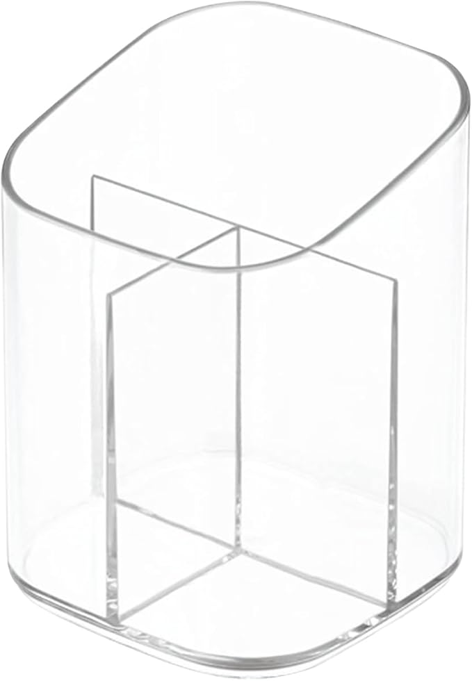 Acrylic Clear 3 Slots Pencil Pen Holder for Desk, Desktop Makeup Brush Storage Organizer Pen Cup Stand for Office School Home