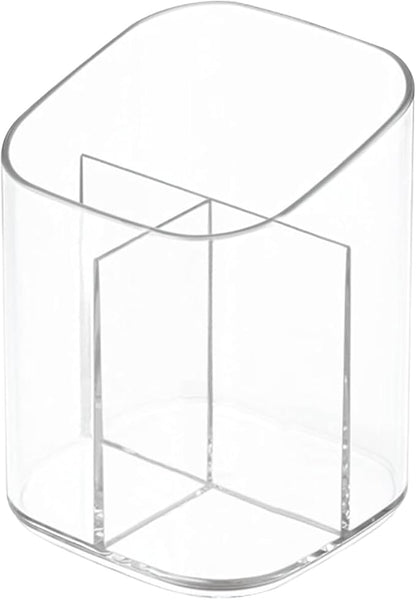 Acrylic Clear 3 Slots Pencil Pen Holder for Desk, Desktop Makeup Brush Storage Organizer Pen Cup Stand for Office School Home