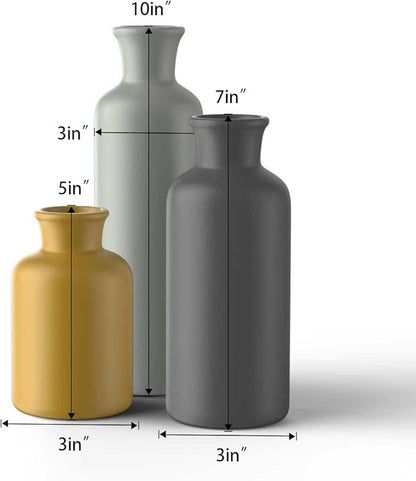 3PCS Ceramic Vase Set for Pampas Grass, Modern Boho Home Decor, Matte Handmade Vases Multi-Color for Farmhouse Living Room Shelf, Mantel, Centerpieces, Kitchen, Coffee Table Decoration