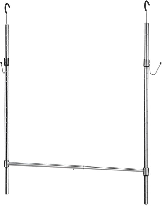 Adjustable Closet Rod Extender with Hooks, Expandable Double Hanging Organizer for Closets, Kids' Wardrobe & Laundry Room, No Tool Assembly, Metal Tension Pole, Chrome Finish