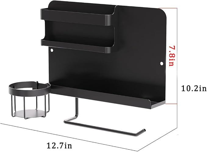 Bedside Shelf for Bed, Metal Floating Nightstand Wall Organizer, No Drill Dorm Room Essentials, Heavy Duty Caddy with Cup Holder & Charging Station for Bunk Bed, Loft, Remote - Matte Black