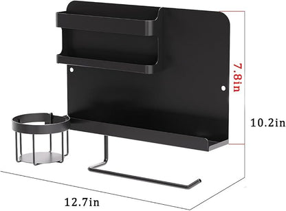 Bedside Shelf for Bed, Metal Floating Nightstand Wall Organizer, No Drill Dorm Room Essentials, Heavy Duty Caddy with Cup Holder & Charging Station for Bunk Bed, Loft, Remote - Matte Black