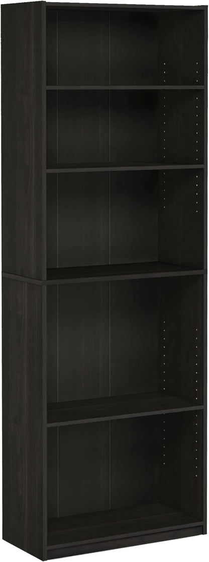 Furinno JAYA Book Shelf, 5-Tier Bookshelf, Bookcase with Adjustable Shelves, 9.5" x 24.5" x 71.2", for Organization and Storage, for Living Room, Bedroom, Home Office, Espresso