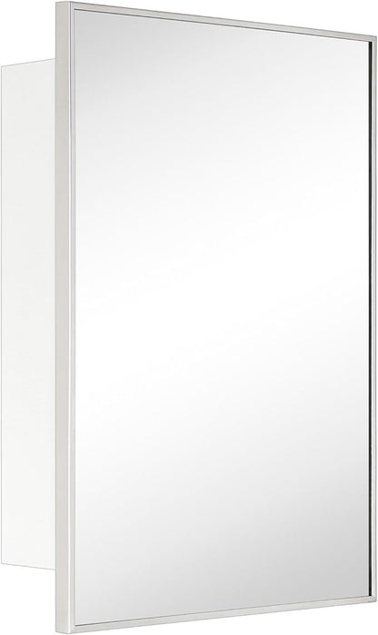 TEHOME 16.5'' x 24'' Polished Nickel Recessed and Surface Mount Bathroom Medicine Cabinet with Mirror Square Cornered Metal Framed Rounded Rectangle Medicine Cabinet Mirror