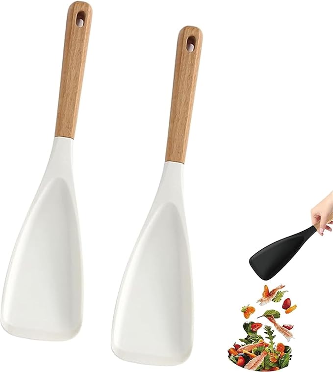 Cedar and Ash Spoon, Cedar and Ash Spoonula, 3 in 1 Spatula Spoons Silicone for Nonstick Cookware, Ergonomic Grip, Ideal for Stirring, Mixing (White -2PC)