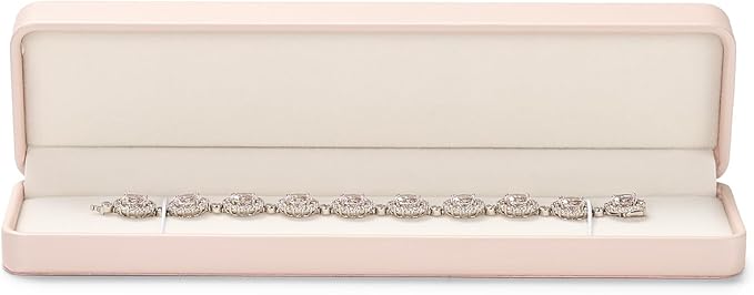 Oirlv Luxury Leather Long Chain Bracelet Necklace Storage Box Velvet Interior Gift Case, Premium Gorgeous Jewelry Display Box for Wedding,Engagement,Proposal,Birthday(Pink)