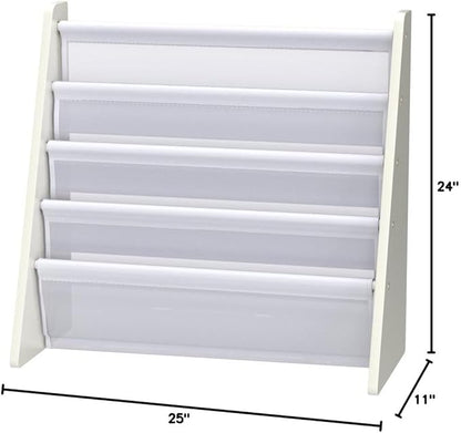 Humble Crew Kids Bookshelf, 4-Tier Front-Facing Book Display Organizer, Montessori Toddler Bookcase for Playroom, Bedroom & Reading Corner, White Wood/White