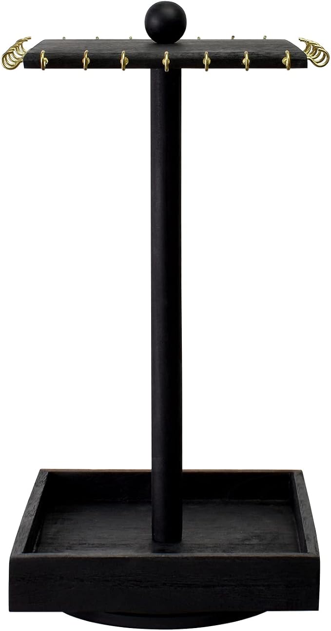 Ikee Design Wooden Rotating Jewelry Organizer, Jewelry Display Tower for Necklace & Bracelet, Rotating Necklace Holder Organizer, Jewelry Stand for Shows, Black Color, 7.88 W x 7.88 D x 16 H in