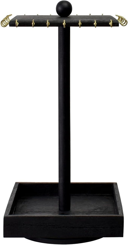Ikee Design Wooden Rotating Jewelry Organizer, Jewelry Display Tower for Necklace & Bracelet, Rotating Necklace Holder Organizer, Jewelry Stand for Shows, Black Color, 7.88 W x 7.88 D x 16 H in