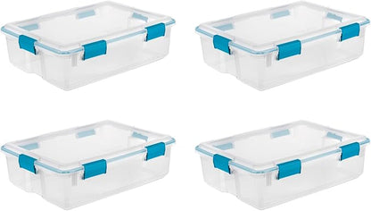 Sterilite 4-Pack Gasket Box, Home Storage Organizer Bins with Lids, 37 Quart – Stackable Clear Plastic Containers for Bedroom, Bathroom, Garage, Basement, or Attic