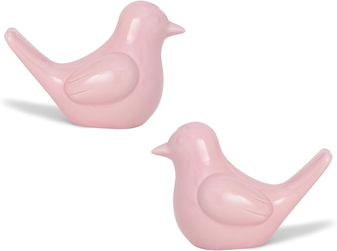 Artconal Small Pink Bird Statue Ceramic 2-Piece Set, 4½ inch Cute Knick Knack for Home Office Shelf Desk Decor
