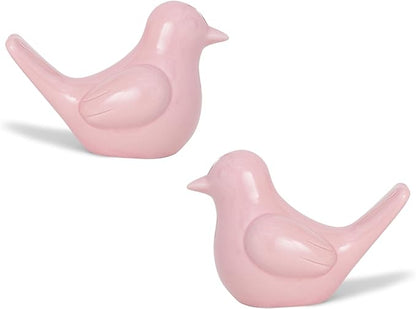 Artconal Small Pink Bird Statue Ceramic 2-Piece Set, 4½ inch Cute Knick Knack for Home Office Shelf Desk Decor