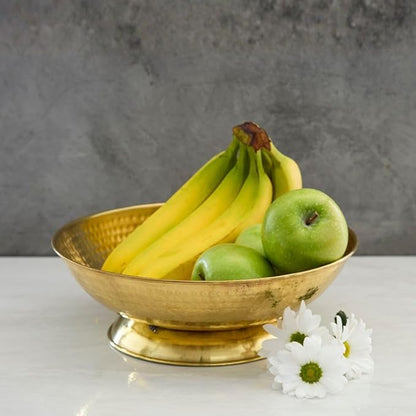Gold Brass Fruit Bowl for Kitchen Counter, Decorative Bowl, Table Centerpiece, Kitchen Storage, Home Decor, Brass Home Accessories, Pedestal Bowl, Gold Finish, 12" wide (Small 12" Dia)