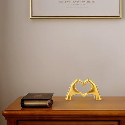 Small Gold Decor,Resin Heart Hands Sculpture for Living Room Bedroom Bookshelf Shelves Office Desk Decor,Love Finger Modern Statue for Wedding Decorations,Unique Birthday for Women Girls.