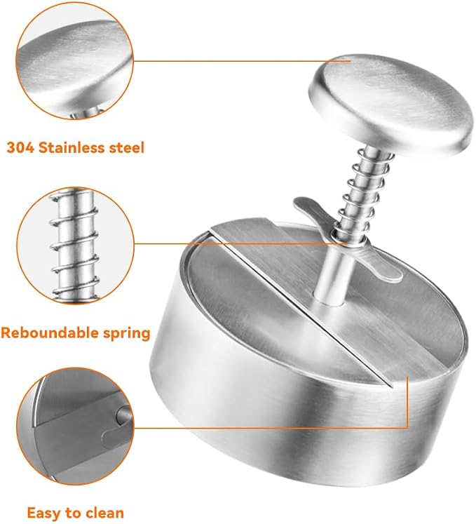 Brigii 304 Stainless Steel Burger Press,Hamburger Patty Maker, Heavy Duty Stainless Steel Burger Press for Ground Beef, Burgers (Dishwasher Safe) (BP01 PRO-5.5")